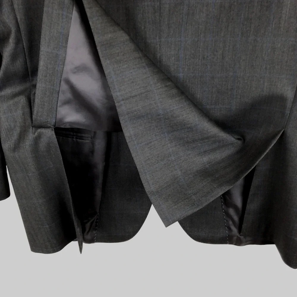 PETER MILLAR Windowpane 100% Wool Jacket 44R Charcoal Gray Blazer Coat Canada